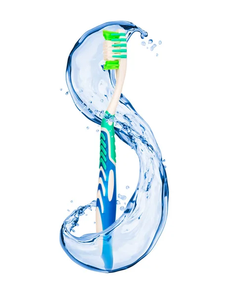 Water splash with toothbrush isolated on white background — Stock Photo, Image