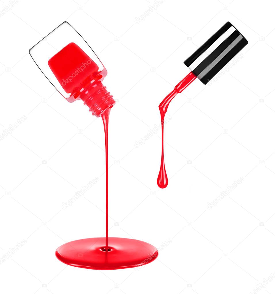 Nail polish pouring out of the bottle isolated on white 