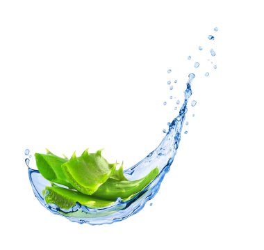 Beyaz arka plan üzerinde aloe vera ile su sıçramalarına