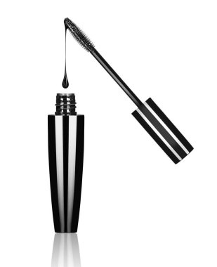 Close-up of black mascara brush with drop on white background clipart