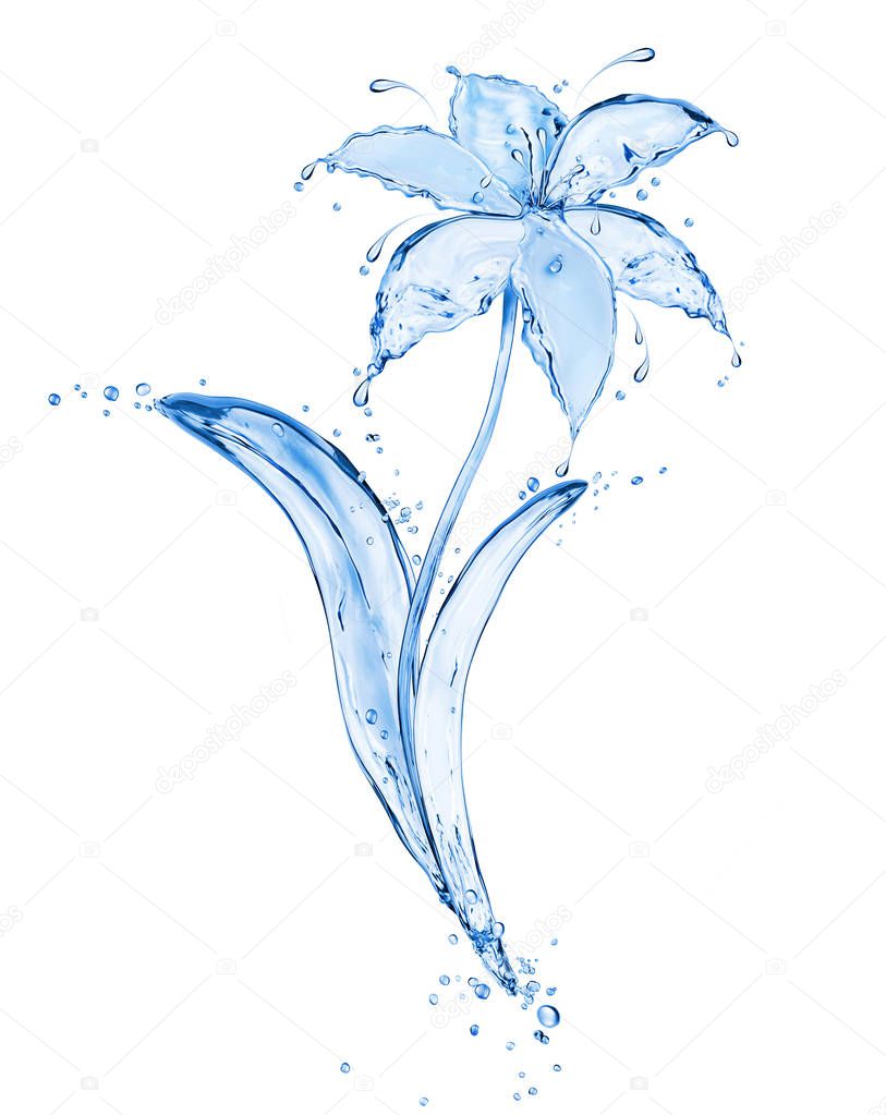 Blue flower made of fresh water splashes isolated on white 
