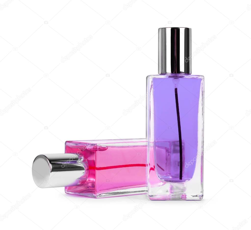 Two perfume bottles isolated on white background