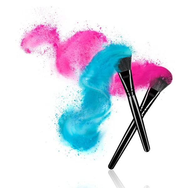 Make up brushes with powder splashes — Stock Photo, Image