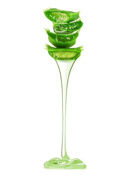 Şeffaf özü aloe vera bitki yapraklarından damlar 