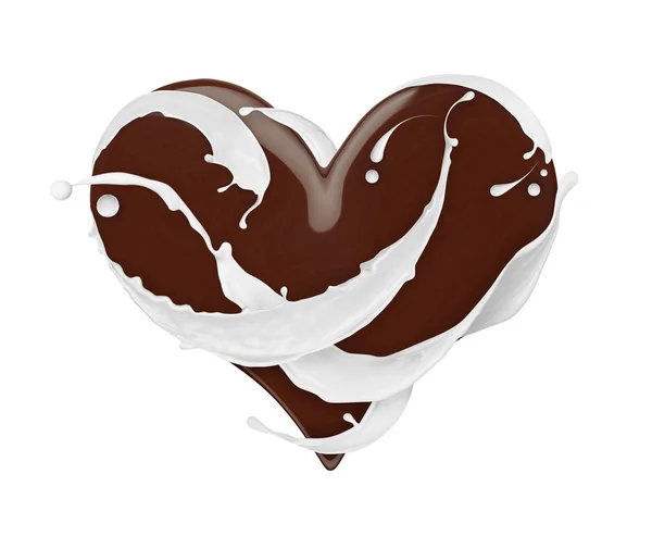 Шоколадное сердце с брызгами молока, изолированное на белом — стоковое фото