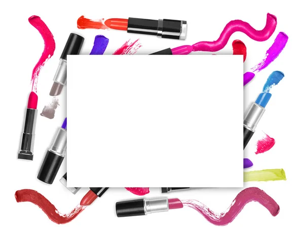 Kolorowe szminki z ramą kwadratowych promocja — Zdjęcie stockowe
