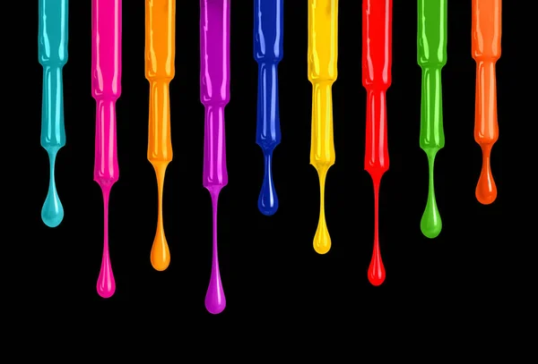 Palette of colored nail polishes with drops on black background — Stock Photo, Image