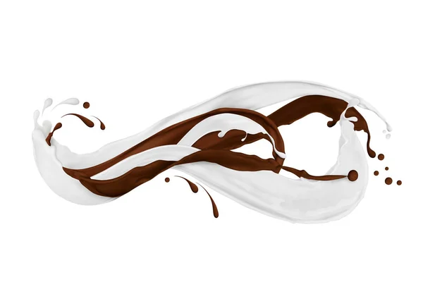Spruzzi astratti di cioccolato con latte, isolati su bianco — Foto Stock