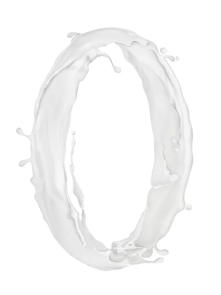 Número 0 feito de salpicos de leite no fundo branco — Fotografia de Stock