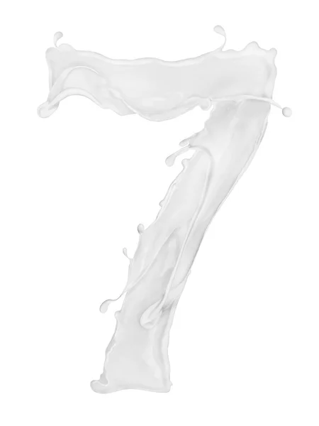 Numer 7 z odpryskami mleko na białym tle — Zdjęcie stockowe