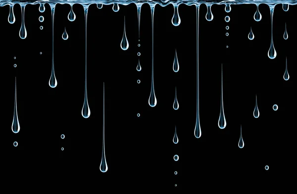 Transparent streaks and drops of water on black background — Stock Photo, Image