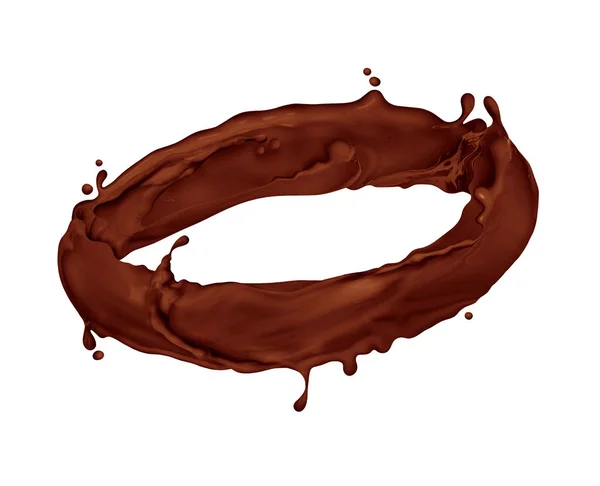 Os salpicos de chocolate giram em um movimento circular no branco — Fotografia de Stock