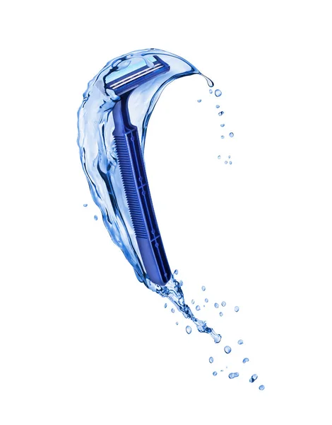 Blue shaver for men with refreshing water splashes — Stock Photo, Image