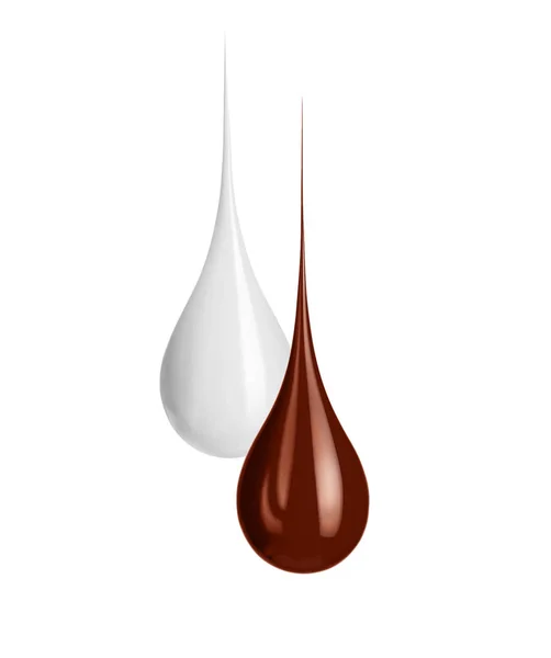 Gota de leite com uma gota de chocolate derretido close-up — Fotografia de Stock