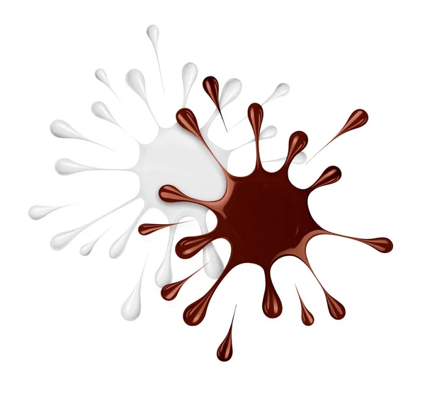 Milk and chocolate splashes on a white background — Stock Photo, Image