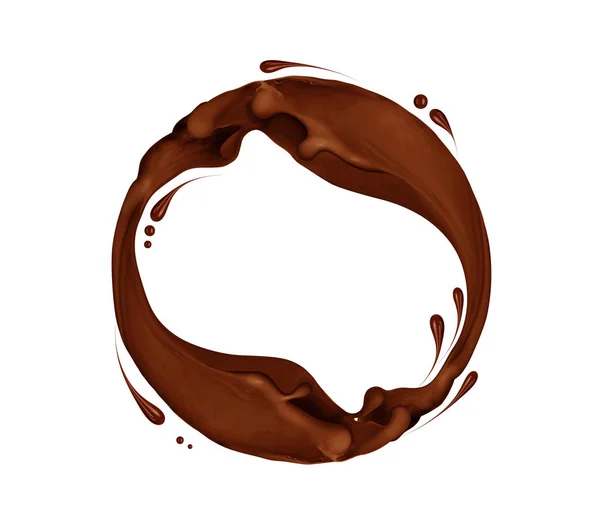 Su sıçramalarına çikolata üzerinde beyaz izole dairesel bir hareketle — Stok fotoğraf