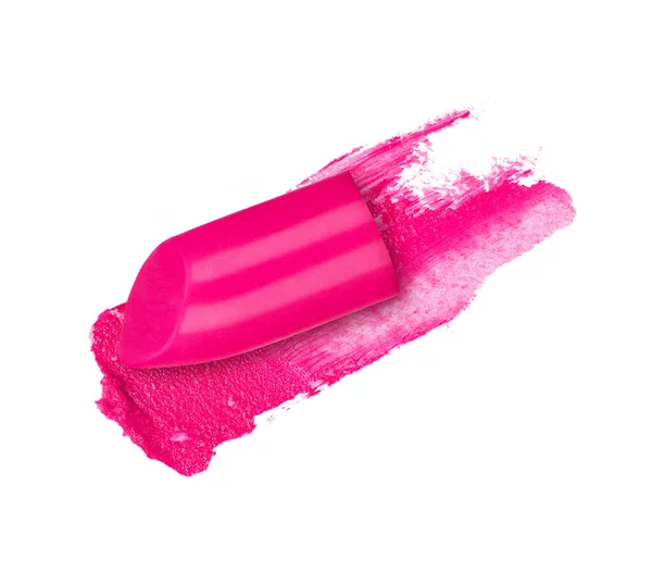 Frottis de rouge à lèvres rose avec une tranche de rouge à lèvres gros plan — Photo