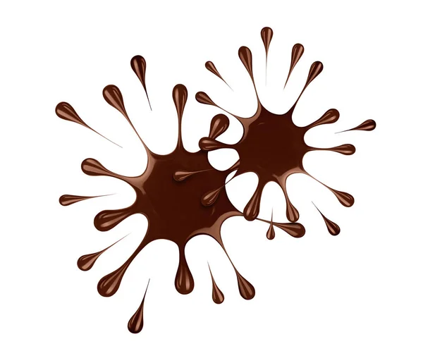 在白色背景上的两个巧克力飞溅。巧克力的 blob. — 图库照片