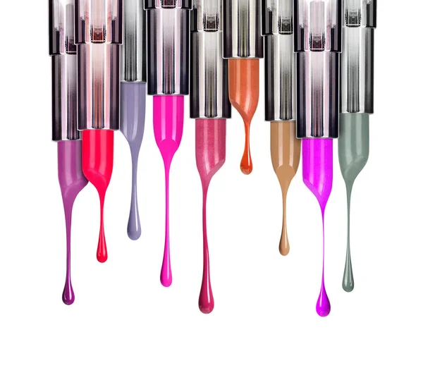 Derretimiento de lápices labiales de color con gotas de caída en primer plano —  Fotos de Stock