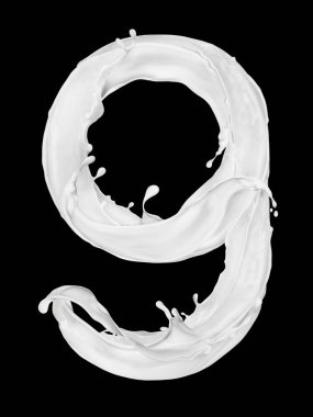 9 numara sıçramalarına süt siyah arka plan üzerine yapılmış 