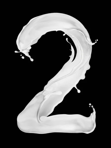 Номер 2 з бризок молока на чорному фоні — стокове фото