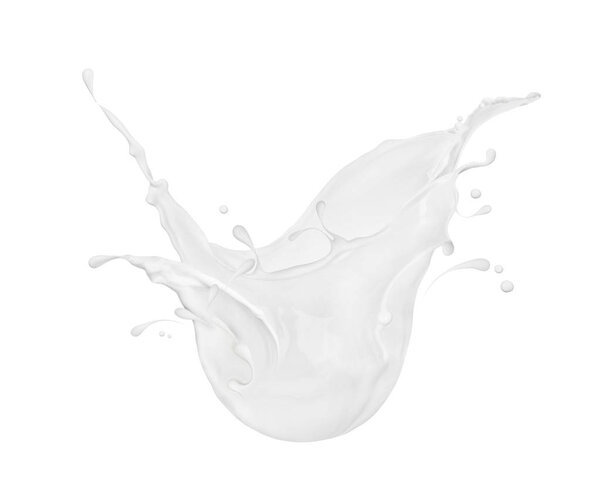 Всплески молока крупным планом изолированы на белом фоне
 