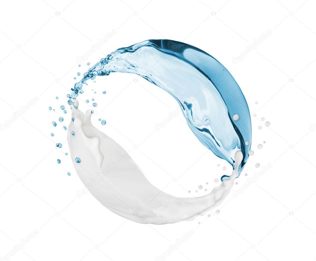Splashes of cream and fresh water in a circular motion