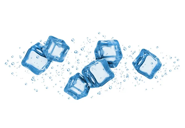 Cubos de hielo en agua aislados sobre fondo blanco — Foto de Stock