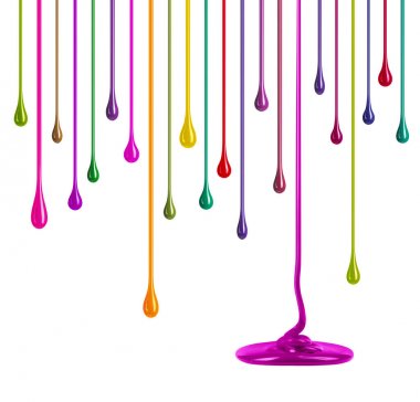 Beyaz üzerine çok renkli boya damla şeklinde çizgiler 