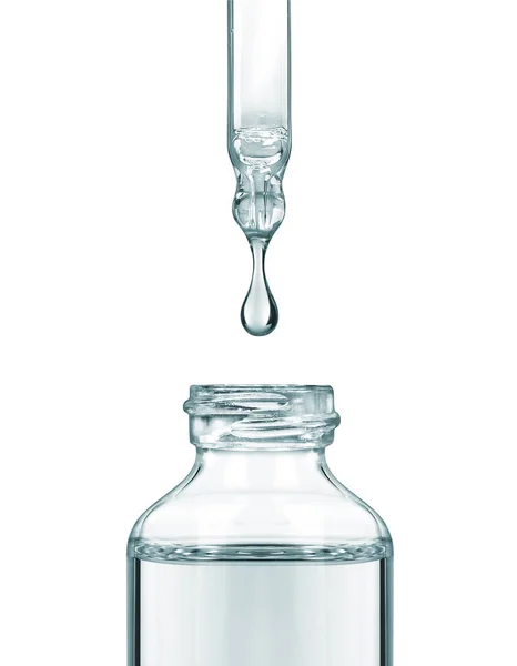 Csepp egy pipettáról egy kozmetikai üvegbe — Stock Fotó