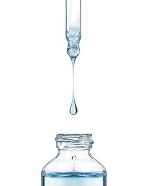 Açılan bir pipet bir kozmetik şişe içine beyaz düşer 