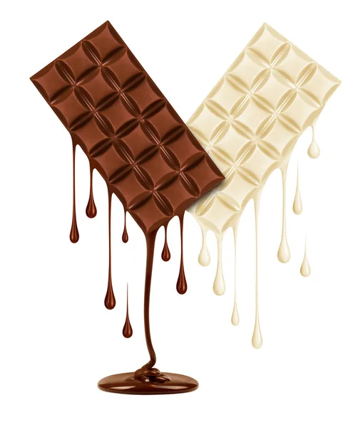 Schokolade tropft von schwarzen und weißen Schokoriegeln — Stockfoto