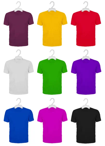 Dokuz renkli Pamuk T-shirt askıları olarak ayarla — Stok fotoğraf