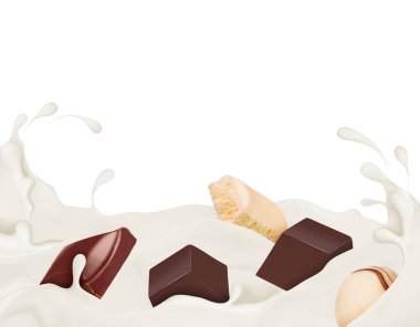 Çikolatalı tatlılar süt sıçramalarına içinde boğulmak