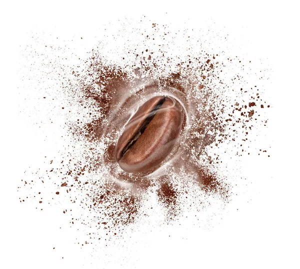 Coffee bean met hete stoom close-up gehuld in poedervorm — Stockfoto