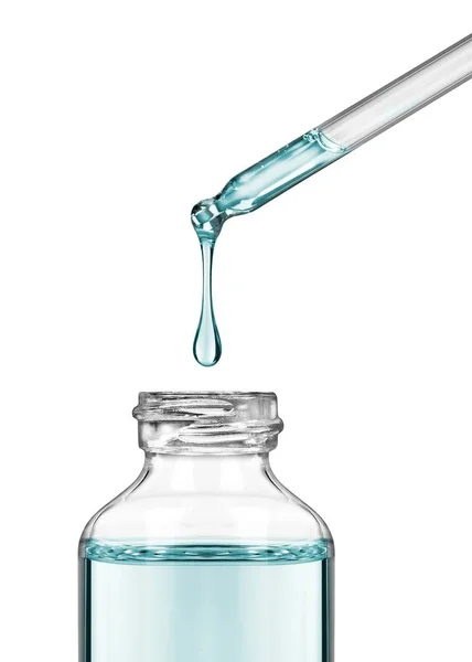 Damla tarihleri kozmetik şişe yakın çekim içine bir pipet arasında 