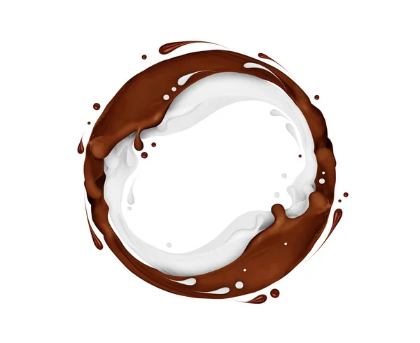 Chocolate and milk splashes in a circular motion — Stock Photo, Image