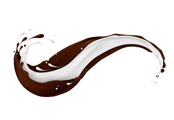 Chocolate and milk splashes mixed isolated on white background — Stock Photo, Image