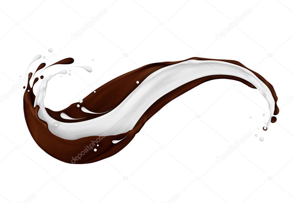 Chocolate and milk splashes mixed isolated on white background