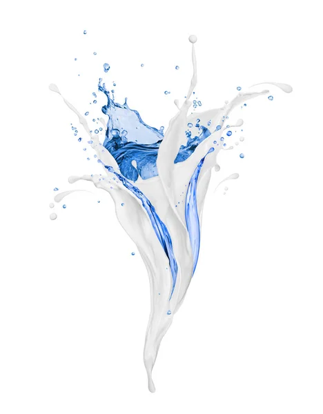 Abstrakte spritzende Milch und Wasser, isoliert auf weißem Hintergrund — Stockfoto