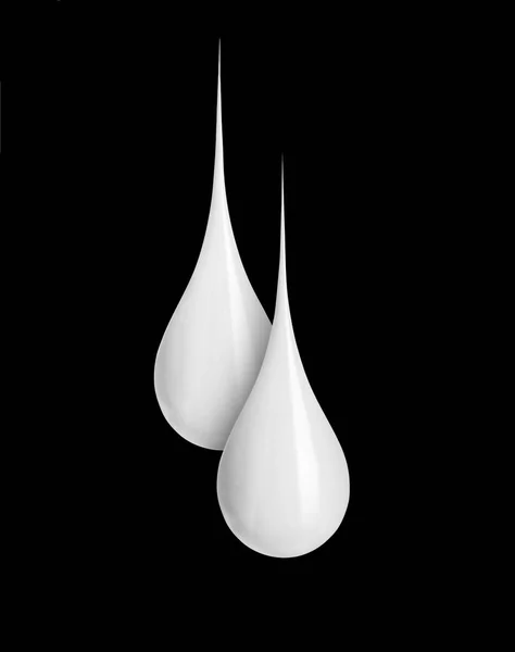 Two milk drops close-up isolated on black background — Stock Photo, Image