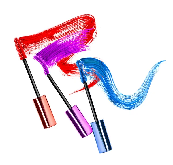 Maskara fırçalar ile renkli rimel konturlar yakın çekim — Stok fotoğraf