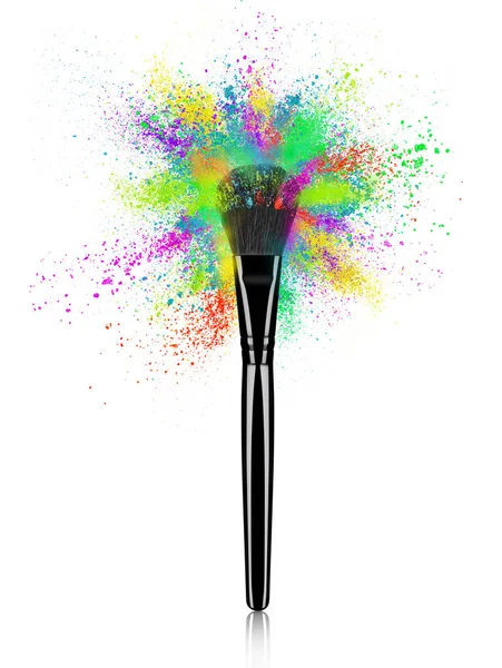 Beyaz renkli toz yakın çekim patlama ile fırça makyaj — Stok fotoğraf