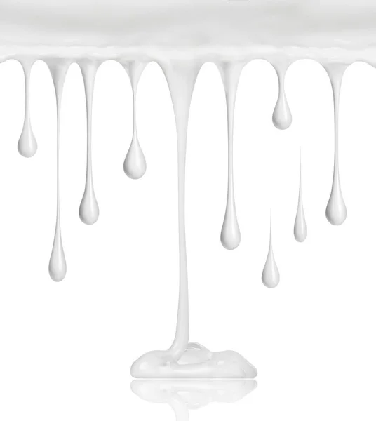 White cream stretched drips, isolated on white background — Stock Photo, Image