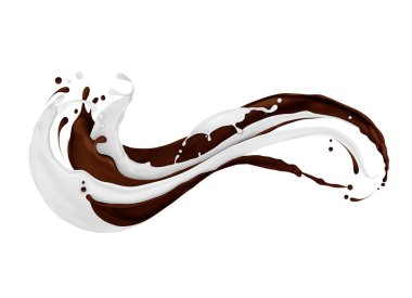 Mix of chocolate and milk splashes isolated on white background  clipart
