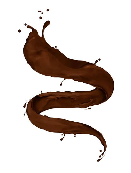 Chocolate splashes twisted in the shape of a spiral on white — Stock Photo, Image