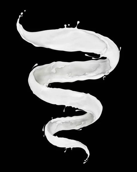 Mjölk stänk i form av en spiral på svart bakgrund — Stockfoto