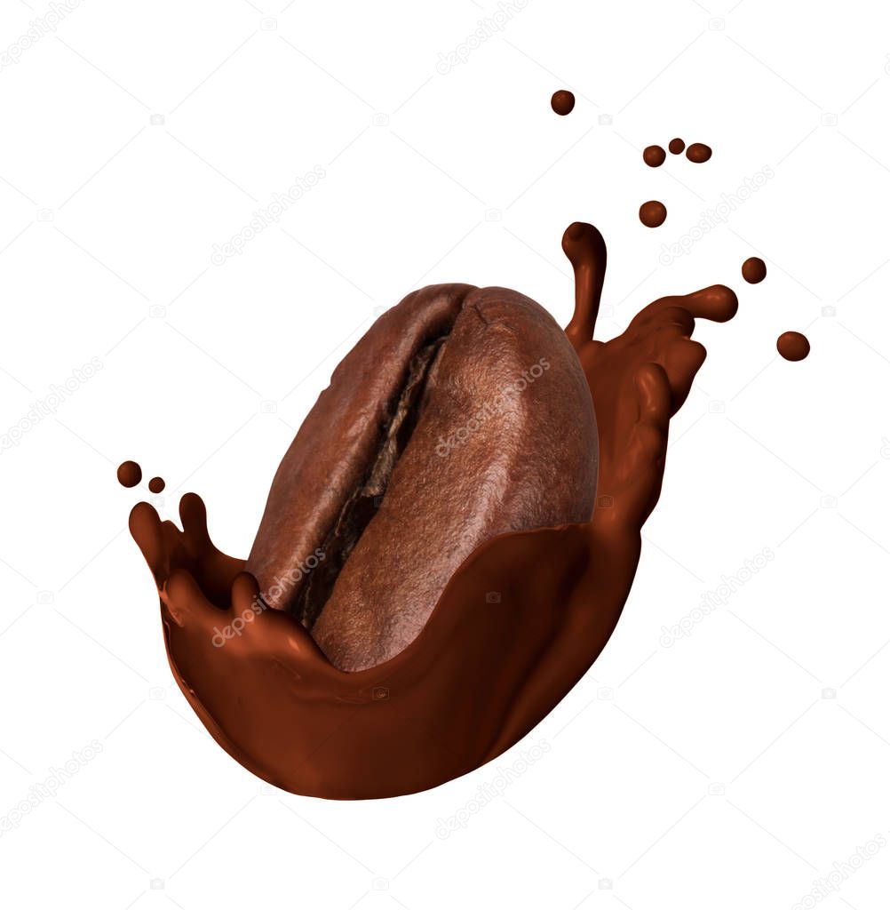 Coffee bean wrapped in a chocolate splash close-up