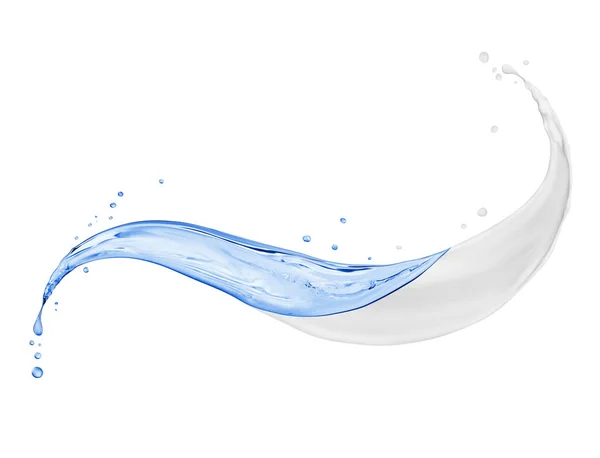 Splashes of cream with fresh water close-up isolated on white — Stock Photo, Image