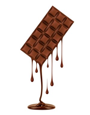 Beyaz izole siyah çikolata çubuğundan damlayan çikolata